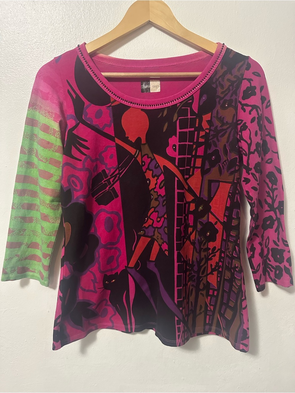 Vintage Abstract Floral Magenta & Green Women's Top